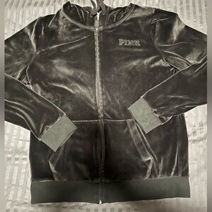 Victoria’s Secret PINK Black Velour Hoodie Women’s Size Small